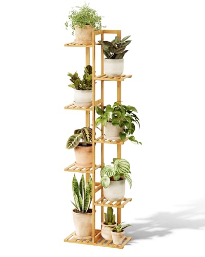 Bamworld Bamboo Plant Stand Indoor 7 Tiered Plant Shelf, Natural 55 Inch - color: Natural 7Tiered