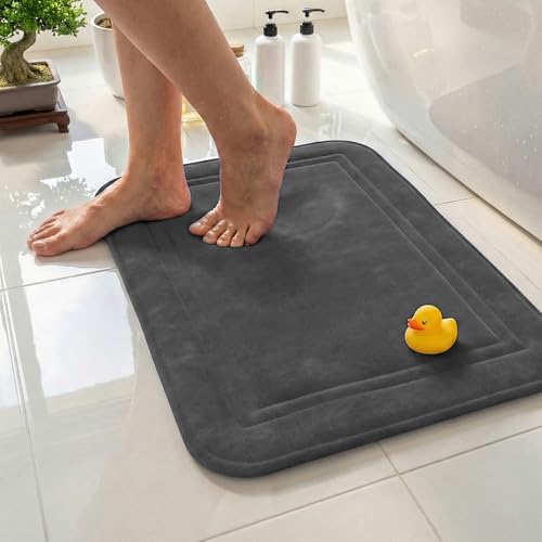 ITSOFT Memory Foam Bath Mat 59x23, Non Slip, Machine Washable, Quick Dry & Absorbent Rugs, Bath Mats for Bathroom Floor, Tub & Shower, Bathroom Rug, Charcoal Gray - color: Charcoal Gray, size: 59 x 23 Inch