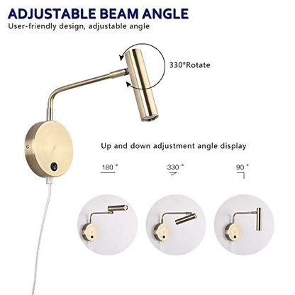 Joossnwell Wall Lamps that Plug in, Bronze Metal Industrial Wall Spotlight with Switch on Off for Home Bedside Lighting Fixtures Warm White 3000K 1 Pack - color: Bronze-Plug