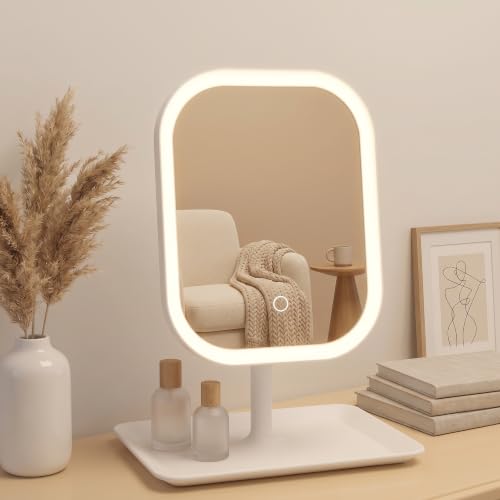 Rechargeable 2400mAh Makeup Mirror,360-degree rotatable Tabletop Vanity Mirrors with Lights，High-Definition led led Vanity Mirrors，Compact Mirror with Light for Women Gifts