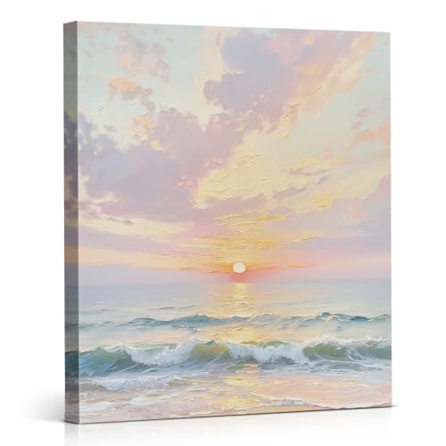APOHBGV Sunset Ocean Canvas Wall Decor, Seascape Coastal Beach Artwork, Aesthetic Nature Landscape for Living Room Bedroom Bathroom Office Home Decoration, 8x10 Inch - color: Home15