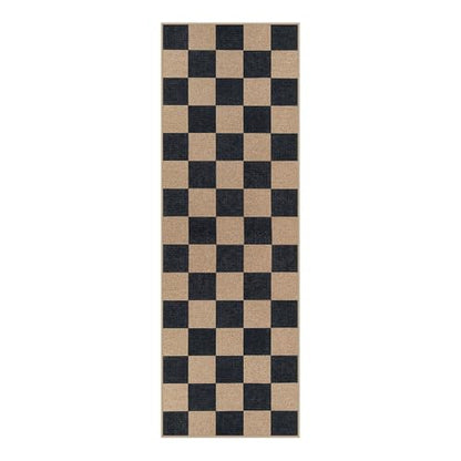 Lahome Checkered Easy Jute Outdoor Runner Rug, 2x6 Kitchen Rugs Washable - color: Black/Checkerboard -1, size: 2' x 6' (Runner)