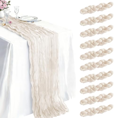 10 Pack Ivory Cheesecloth Table Runner 21 x 120 Inch Boho Gauze Sheer Table Runner 10FT Long for Wedding Baby Shower Bridal Shower Easter Holiday Birthday Home Decor - color: Ivory, size: 21"×120“-10pcs