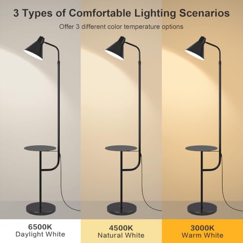 Black Floor Lamp with Shelf, Dimmable LED Reading Standing Lamp - color: Black