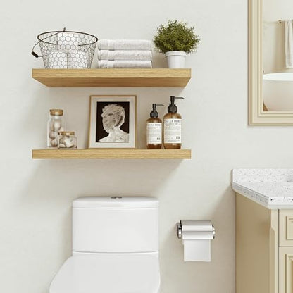 Vivelove Deep Floating Shelves for Wall 24 inches Long Set of 2, Oak - color: Oak, size: 24”wx9.1”dx1.6”h
