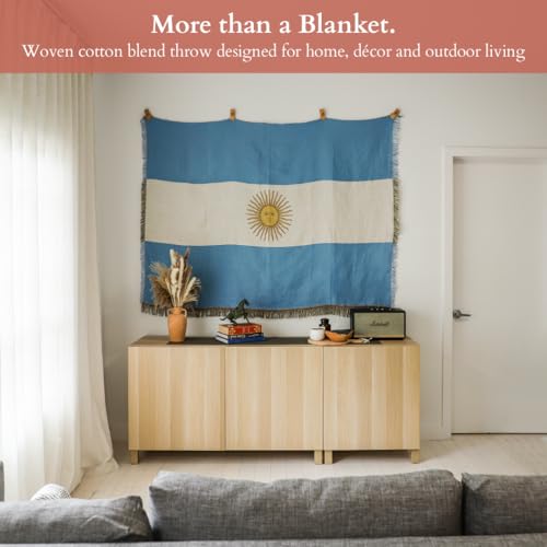 Argentina Flag Woven Throw Blanket | Lightweight Cotton Blend | 70x50 Inches | Multipurpose Blanket for Bed, Sofa, Picnic, Beach, Tapestry, Decor or Gift - color: Argentina