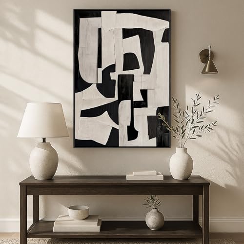 Framed Neutral Modern Black Beige Abstract Wall Art, 1 Piece 24x36 In - color: Black White Geometric A
