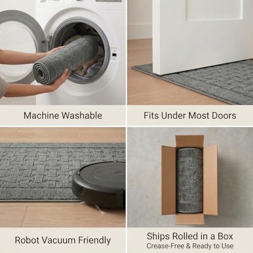10 FT Long Non Slip Washable Runner Rug – 2'2" x 10' Custom Size Carpet Runner with Rubber Backing, Hallway Kitchen Bedroom Bathroom Floor Mat, Anthracite Dark Grey - color: Anthracite Labyrinth, size: 2'2" x 10' (Rectangular)