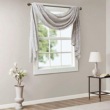 Madison Park Sheer Curtain Scarf for Kitchen, 1 Panels 50x144 Grey - color: Grey, size: 50"W x 144"L (Pack of 1)