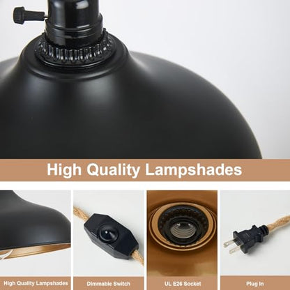 Plug in Pendant Lights Dome Hanging Lamp with Dimmable Switch 15 Ft Long Hemp Rope Farmhouse Pndant Light Cord Lighting Fixture DIY Hanging Light - color: B 1 Light