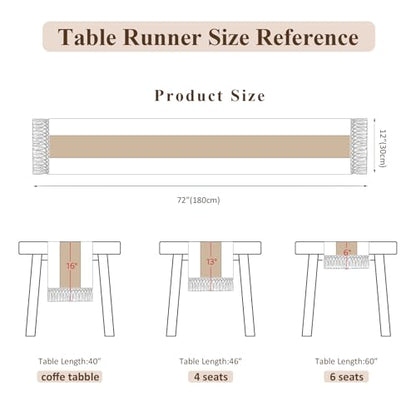 Boho Macrame Table Runner with Tassels 72in Brown Farmhouse Runner - color: White & Brown, size: 12'' x 72''