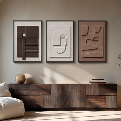 Large 3D Textured Framed Neutral Abstract Wall Art Set, 3 Piece, 20x30 In - color: Brown White, size: 20"w X 30"h X 3pcs