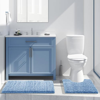 Yimobra Bath Rugs for Bathroom 32X20, Plush Non Slip Bath Mat, Blue&White - color: Blue and White, size: 32" X 20"