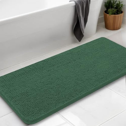 Chenille Bath Rug Runner, Ultra Soft Absorbent Bathroom Mat, Non-Slip PVC Backing, Machine Washable, 47x20, Dark Green - color: Dark Green, size: 1'8" x 3'11" (47"x20")