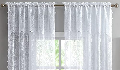 Warm Home Designs White Lace Curtain Panels with Valances. L White 96 - color: White, size: 54"W x 96"L (Pack of 2)