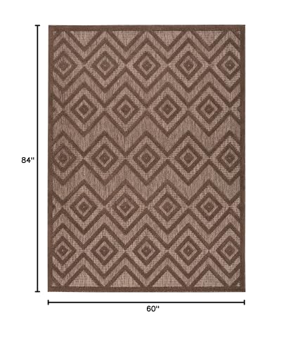 Nourison Home Versatile Brown 5' x 7' Area Rug - Easy Clean, Non Shedding, Bed Room, Living Room, Dining Room, Kitchen (5' x 7') - color: Brown, size: 5' x 7' (Rectangular)