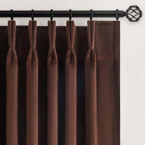 120 Inch Long Brown Velvet Curtains 2 Panels Tan Vintage Elegant Viral Famous Pinch Pleated Drapes with Hooks Rings for Living Room/Bedroom Floor to Ceiling Back Tab Curtain,Home Decor,10FT - color: Brown, size: 40"W x 120"L (Pack of 2)