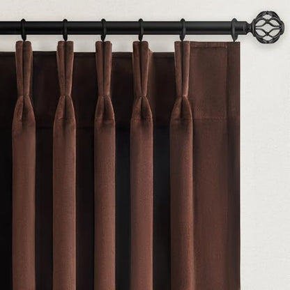 Brown Velvet Curtains 72 Inch Length,Pinch Pleated,Blackout - color: Brown, size: 40"W x 72"L (Pack of 2)