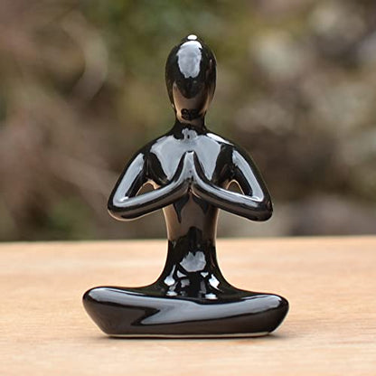 OwMell Lot of 4 Meditation Yoga Pose Statue Figurine Ceramic Yoga Figures - color: Black