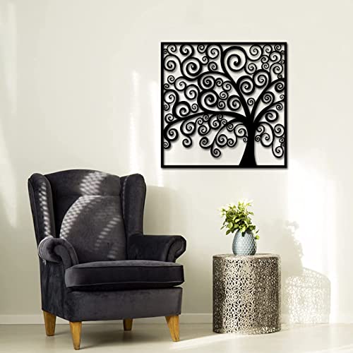 RnnJoile Metal Tree Wall Art Black Tree Of Life Wall Decor for Home Office Living Room Decor Abstract Tree Wall Sculpture Rustic Decorations 24x24inch
