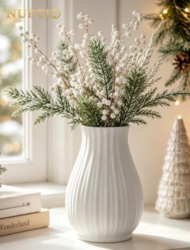 NUPTIO Ceramic Flower Vase for Bouquet, White, 6.3" Tall - size: Style 2-S-White