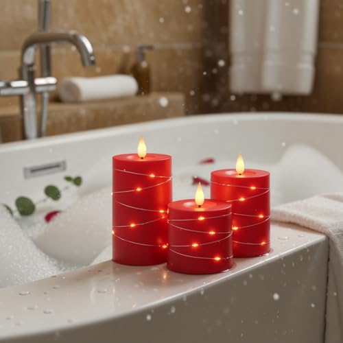 Raycare Red Battery Operated Flameless LED Pillar Candle with Remote Timer - color: 3pcs-Red