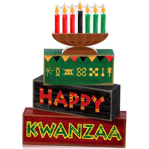 Yuntau 4 Pcs Kwanzaa Table Decorations Wood Block Sign Tiered Tray Decor - style: Candlestick