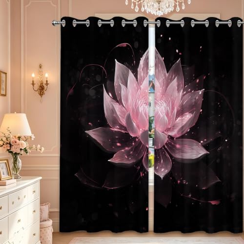 Black and Pink Blackout Curtains, Lotus Drapes 84 inches length, 2 Panels - color: Black and Pink, size: 52"W x 84"L (Pack of 2)