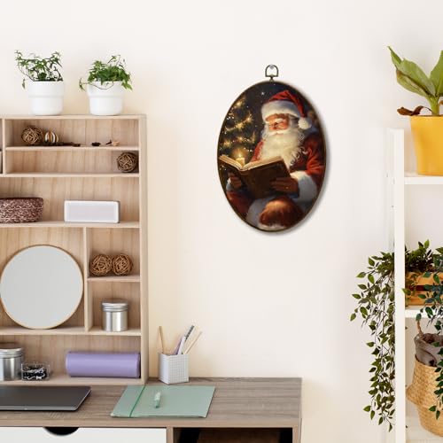 JQF Vintage Christmas Santa Oval Wall Decor, Rustic Santa Claus Oval Canvas Wall Art, Holiday Winter Christmas Framed Prints Hanging Decor for Farmhouse Home Living Room Bedroom, 8.5x11.5 Inch - color: santa-1