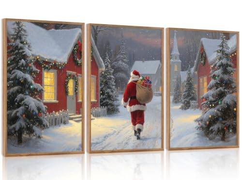 Aurlan 3 Pcs Santa Is Coming To Town Framed Wall Art 24x36 Inch - color: Santa Claus is Coming to Town, size: 24"L x 36"W