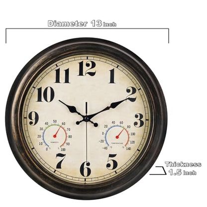 zyzamay 13 Inch Outdoor Clock with Thermometer and Hygrometer,BlackGold - color: 13 Th Blackgold