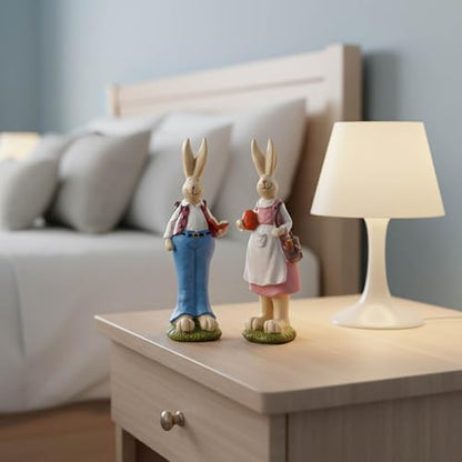 Easter Bunny Figurines Set of 2, Resin Rabbit Couple, 6.1 Inch - size: 6.1 inch