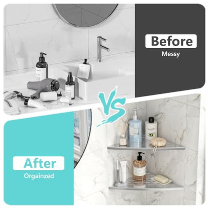 Qeke 2 Pack Corner Shower Shelf Brushed, 11.5" Recessed Tile Shower Shelf - color: Brushed Nickel