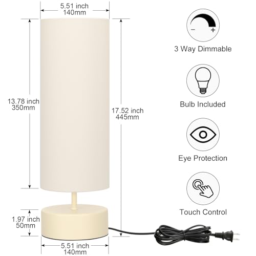 Touch Control Table Lamp, 3 Way Dimmable Bedside Lamp, Modern Desk Lamp - color: Cream Base with Beige Shade