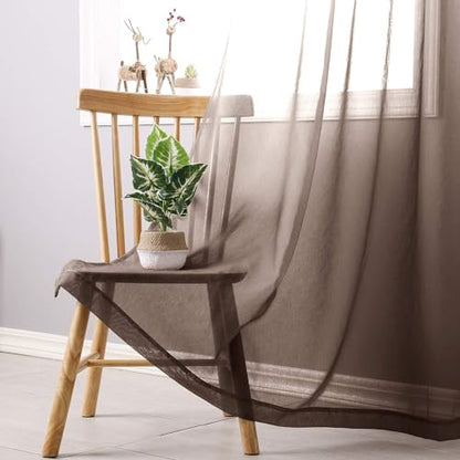 DWCN Brown Ombre Sheer Curtains 54 Inches Long for Living Room 2 Panels Set - color: Chocolate Brown, size: 42"W x 54"L (Pack of 2)