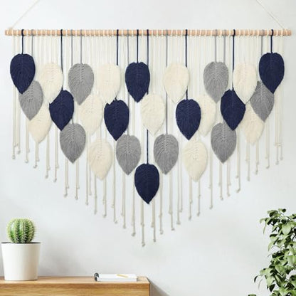 Large Macrame Wall Hanging Leaf Boho Woven Tapestry Bohemian Wall Decor - color: 51.5"W x 33.5"L