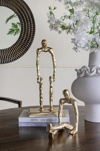 Abstract Gold Sitting Human Figurine, Decorative Sculpture with Textured Gold Finish, Modern Metallic Small Gold Art Statue for Home Office Gold Figurines Home Decor Shelf Display, 8.3x4.7x8.7 Inches