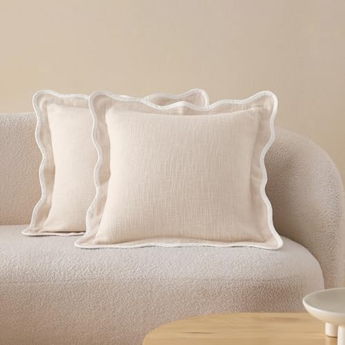 Double Stitch 100% Cotton Scalloped Throw Pillow Covers, Oat Milk - color: Oat Milk, size: 18" x 18" (Pack of 2)