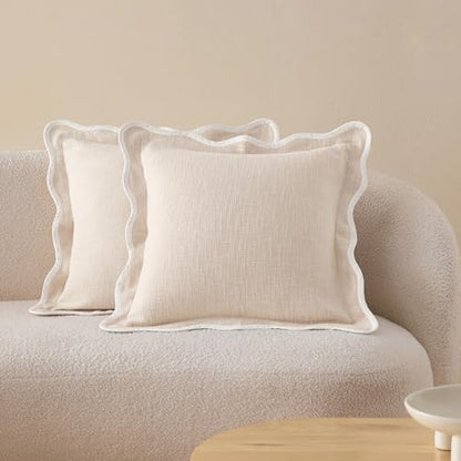 Double Stitch 100% Cotton Scalloped Throw Pillow Covers, Oat Milk - color: Oat Milk, size: 18" x 18" (Pack of 2)