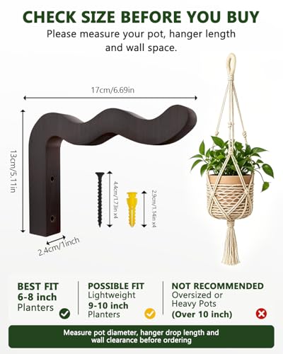 Wavy Plant Hanger Hooks – 2 Pack Rustic Wooden Wall Mounts for Indoor/Outdoor Use, Ideal for Hanging Baskets, Lanterns, and Bird Feeders – Decorative Brackets for Patio and Balcony - style: 5-Wavy Style(2Pack)