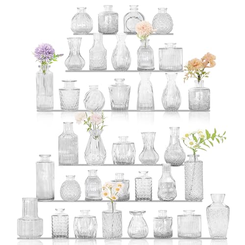Set of 36 Glass Bud Vases Small Flower Vases for Centerpieces - color: Clear