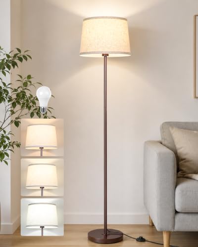 Floor Lamp for Classroom with Linen Shade 61.8" Modern Floor Lamp Foot Pedal Switch Minimalist Design for School Classroom Living Room Bedroom Office Dining Room Kitchen Back to School Decor(Brown) - color: Brown+Beige Shade
