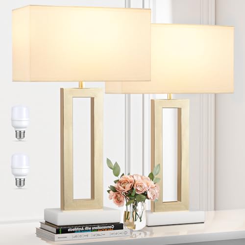 Seealle 22" Tall Bedroom Lamps for Living Room - Gold Bedside Lamps with Marble Base, Lamp for Nightstand with Knob Switch, Modern Night Stands Lamps for End Tables(White&Gold&Marble) - color: G. White&Gold&Marble, size: Large(22in)