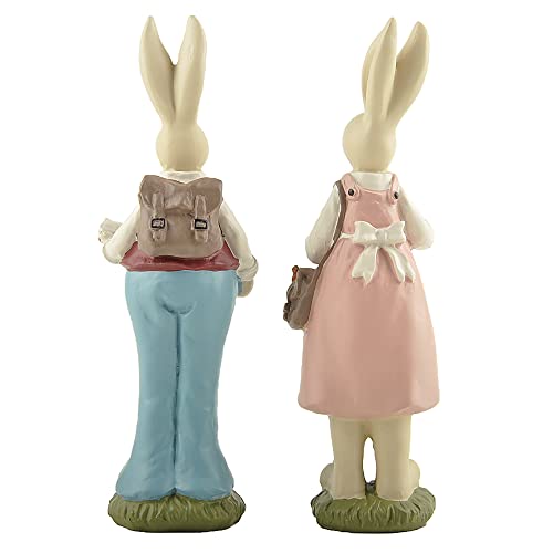 Easter Bunny Figurines Set of 2, Resin Rabbit Couple Decor, 6.1 Inch
