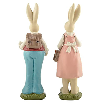Easter Bunny Figurines Set of 2, Resin Rabbit Couple Decor, 6.1 Inch