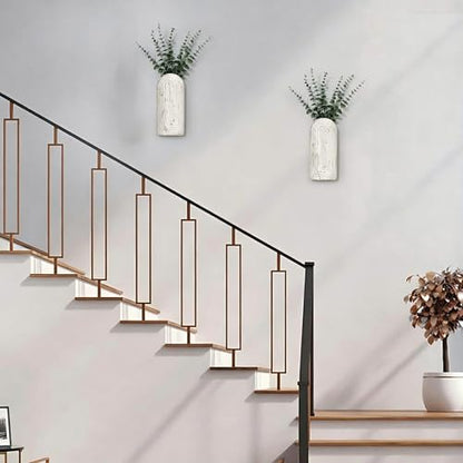 Handmade Wooden Wall Vases Set of 2 for Plants - color: Washed White