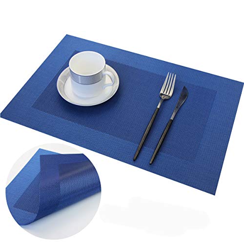 PIGCHCY Placemats Vinyl Washable Table Mats Elegant Non-Slip Placemats for Dinner Table Set of 4 (Navy Blue) - color: Box2: Blue Natural, size: 4 Placemats