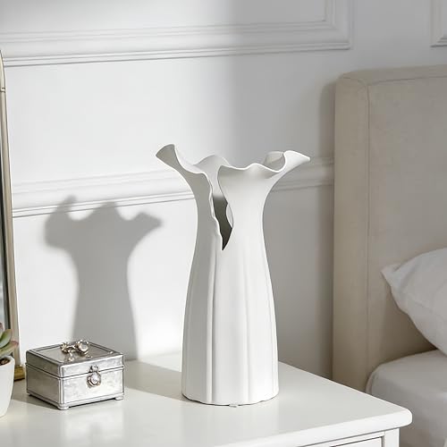 Abstract Irregular Ceramic Vase, White - size: 16" x 12" x 28"