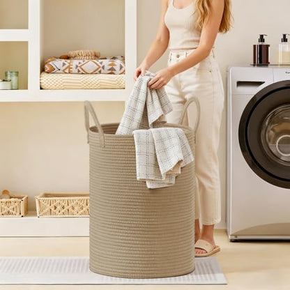 100L Extra Large Tall Cotton Rope Laundry Basket with Handles, Jute - color: Jute, size: 100L