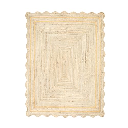 Wave Scalloped Jute Rug Entryway Natural Boho Area Rug Yellow 2'x3' - color: Yellow, size: 2'x3'
